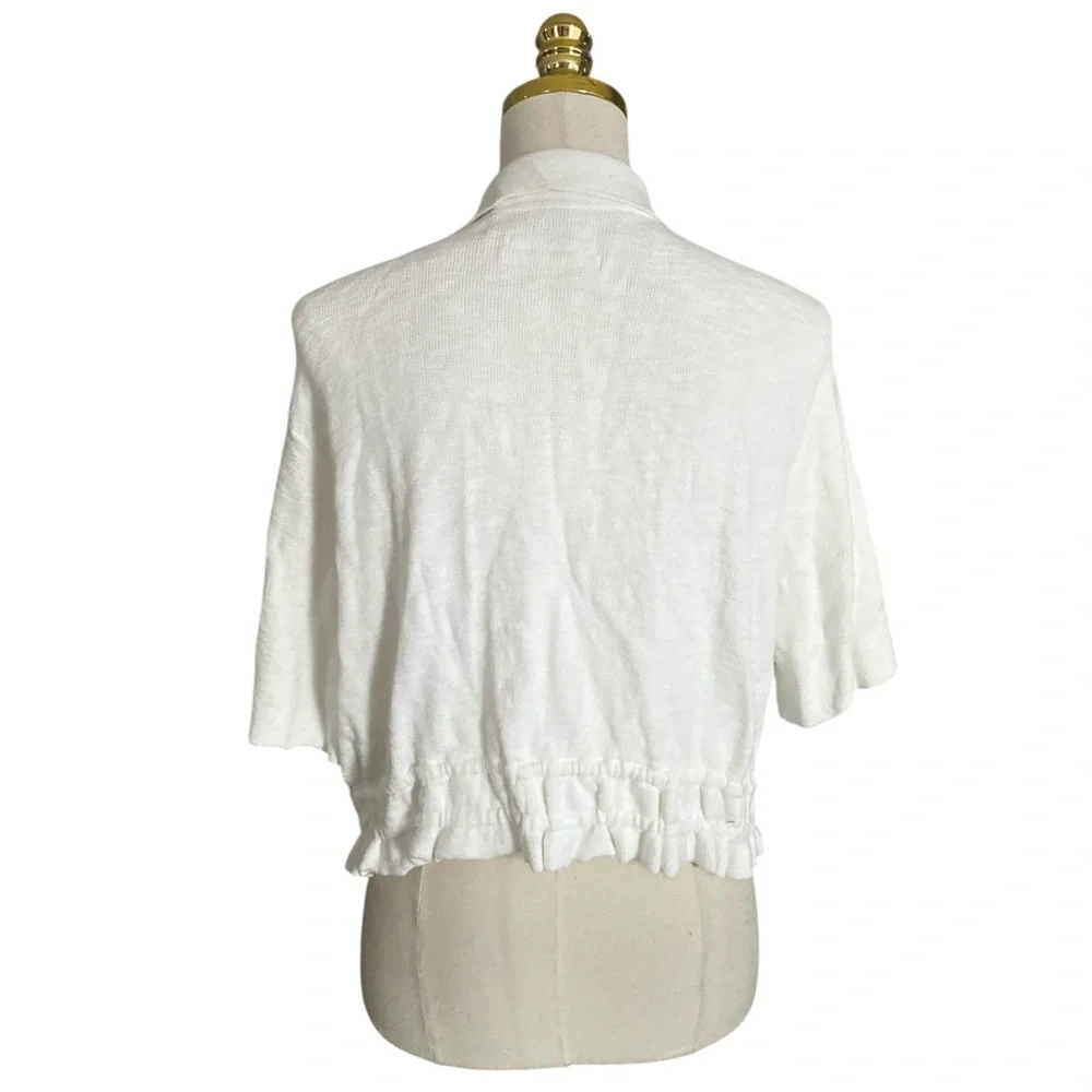 By Anthropologie Short-Sleeve Ivory Knit Cropped Sweater Topper Size Large